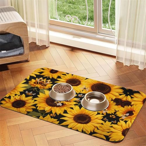 JEKYDOSD Saugfähige Leder-Tischdecke mit Sonnenblumen-Bienen-Druck, perfekt für Hunde, Katzen und andere Haustiere von JEKYDOSD