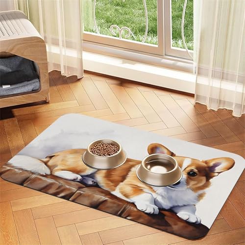 Saugfähige Leder-Tischdecke mit niedlichem Corgi-Druck, perfekt für Hunde, Katzen und andere Haustiere von JEKYDOSD
