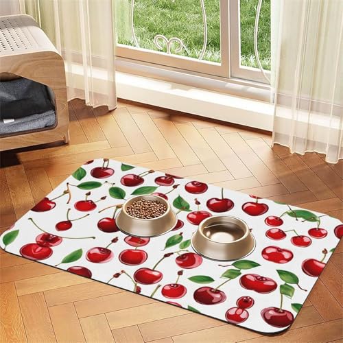 Saugfähige Leder-Tischdecke mit rotem Kirschen-Aufdruck, perfekt für Hunde, Katzen und andere Haustiere von JEKYDOSD