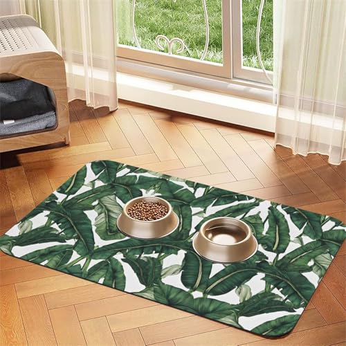 Tropische Bananen-Palmenblätter-Druck, saugfähige Leder-Tischdecke, perfekt für Hunde, Katzen und andere Haustiere von JEKYDOSD