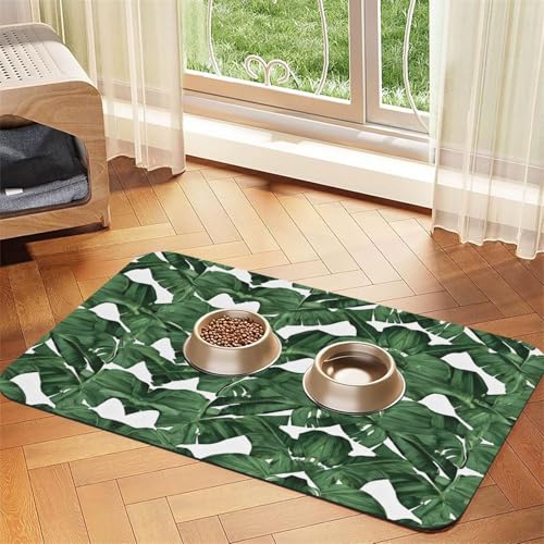 Tropische Bananen-Palmenblätter-Druck, saugfähige Leder-Tischdecke, perfekt für Hunde, Katzen und andere Haustiere von JEKYDOSD