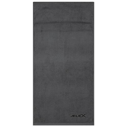 JELEX 100FIT Fitness Handtuch aus Baumwolle, mit Antirutsch-Schutz und Reißverschlusstasche aus Mesh-Material. 90 x 45 cm, (Dunkelgrau) von JELEX