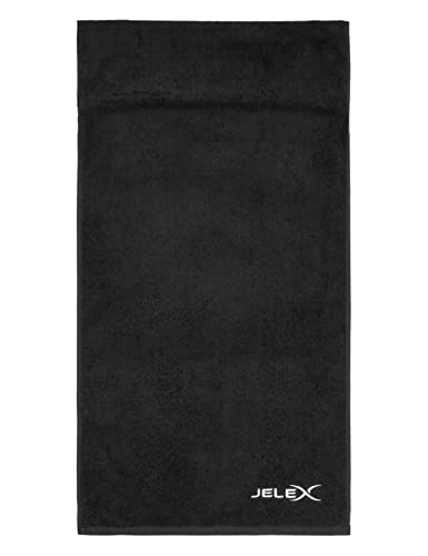 JELEX 100FIT Fitness Handtuch aus Baumwolle, mit Antirutsch-Schutz und Reißverschlusstasche aus Mesh-Material. Maße: 90 x 45 cm, in Schwarz, Royalblau, grau, türkis, armygrün und rosa (Schwarz) von JELEX