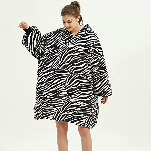 JELID Blanket Hoodie, Übergroße Faule Decke mit Kapuze, verdickte tragbare Decke, Schwarz-Weiß-Zebra,Blanket Hoodie Men von JELID