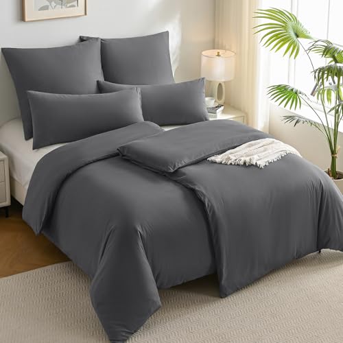 JELLYMONI Bettwäsche 135x200 Baumwolle 4-Teilig 2er Bettwäsche-Sets Grau Oeko-Tex 100% Gewaschene Baumwolle 2 Bettbezüge mit Reißverschluss und 2 Kissenbezüge 40X80 mit Umschlag Weich von JELLYMONI