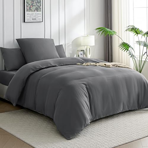 JELLYMONI Bettwäsche 135x200 Baumwolle Bettwäsche-Sets Grau Oeko-Tex 100% Gewaschene Baumwolle Bettbezug mit Reißverschluss und Kissenbezug 80X80 mit Umschlag Weich 2-Teilige Bettwäsche von JELLYMONI