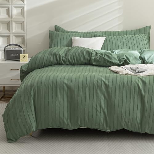 JELLYMONI Bettwäsche 135x200 Gestreift Boho 4-Teilig Bettwäsche-Sets Polyester-Mikrofaser Grün Oeko-Tex 2er Bettbezüge mit Reißverschluss und 2er Kissenbezüge 80X80 mit Umschlag Weiche Bettwäsche von JELLYMONI