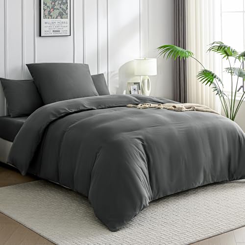 JELLYMONI Bettwäsche 155x220 Baumwolle Bettwäsche-Sets Dunkelgrau Oeko-Tex 100% Gewaschene Baumwolle Bettbezug mit Reißverschluss und Kissenbezug 80X80 mit Umschlag Weich 2-Teilige Bettwäsche von JELLYMONI