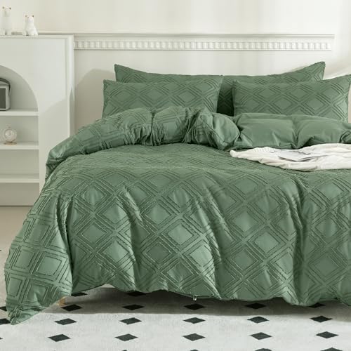 JELLYMONI Bettwäsche 200x200 Kariert Boho Bettwäsche-Sets Grün Oeko-Tex Polyester-Mikrofaser Bettbezug mit Reißverschluss und 2 Kissenbezüge 80X80 mit Umschlag Weich 3-Teilige Bettwäsche von JELLYMONI
