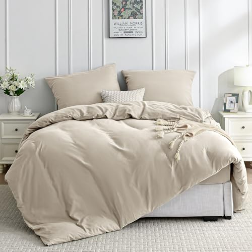 JELLYMONI Bettwäsche 220x240 Baumwolle Bettwäsche-Sets Beige Oeko-Tex 100% Gewaschene Baumwolle Bettbezug mit Reißverschluss und 2 Kissenbezüge 80X80 mit Umschlag Weich 3-Teilig von JELLYMONI