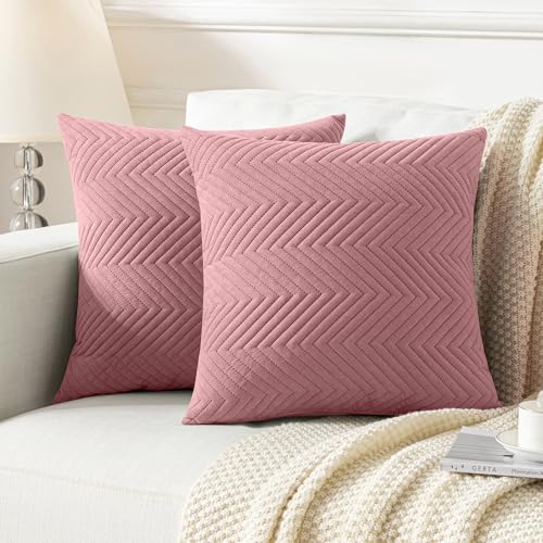 JELLYMONI Kissenbezüge 45×45cm 2er Set Rosa Kissenhülle Gestreift Polyester Zierkissenbezüge mit Reißverschluss Dekokissen Sofakissenbezug Wurfkissenbezug Deko für Sofa Wohnzimmer (KEIN Einsatz) von JELLYMONI
