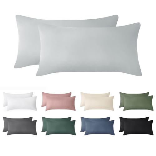 Jellymoni Kissenbezug 30x50 Baumwolle 2er Set Kissenbezüge Hellgrau Oeko-Tex 100% Gewaschene Baumwolle Kopfkissenbezug mit Verstecktem Reißverschluss Weich 2 Stück Kissenhülle für Kissen 30x50cm von JELLYMONI