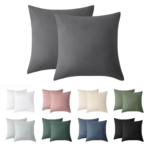Jellymoni Kissenbezug 40x40 Baumwolle 2er Set Kissenbezüge Grau Oeko-Tex aus 100% Gewaschene Baumwolle Kopfkissenbezug mit Verstecktem Reißverschluss Weich 2 Stück Kissenhülle für Kissen 40x40cm von JELLYMONI