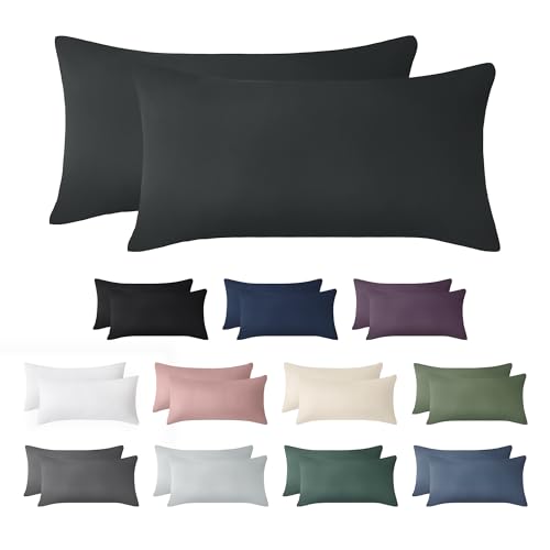 Jellymoni Kissenbezug 40x80 Baumwolle 2er Set Kissenbezüge Anthrazit Oeko-Tex aus 100% Gewaschene Baumwolle Kopfkissenbezug mit Verstecktem Reißverschluss Weich 2 Stück Kissenhülle für Kissen 40x80cm von JELLYMONI
