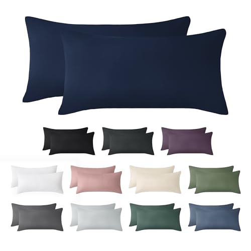 Jellymoni Kissenbezug 50x70 Baumwolle 2er Set Kissenbezüge Marineblau Oeko-Tex aus 100% Gewaschene Baumwolle Kopfkissenbezug mit Verstecktem Reißverschluss Weich 2 Stück Kissenhülle für Kissen 50x70cm von JELLYMONI