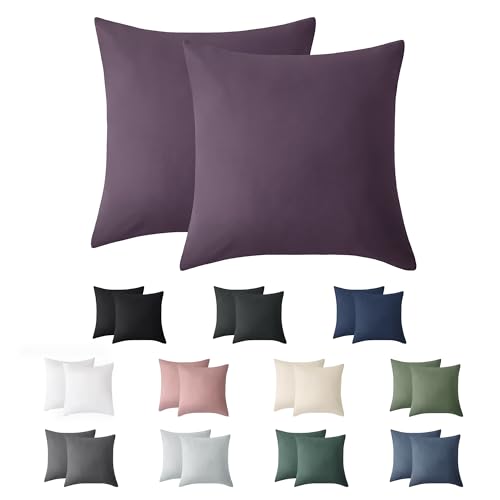 Jellymoni Kissenbezug 80x80 Baumwolle 2er Set Kissenbezüge Lila Oeko-Tex aus 100% Gewaschene Baumwolle Kopfkissenbezug mit Verstecktem Reißverschluss Weich 2 Stück Kissenhülle für Kissen 80x80cm von JELLYMONI
