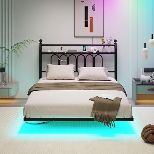 JELUTE Doppelbettrahmen mit LED-Lichtern, Stauraum, Kopfteil und Ladestation, robustes Metallplattform-Doppelbettrahmen, kein Boxspringbett erforderlich, geräuschfrei, Schwarz JELUTE Doppelbettrahmen mit LED-Lichtern, Stauraum, Kopfteil und Ladestation, robustes Metallplattform-Doppelbettrahmen, kein Boxspringbett erforderlich, geräuschfrei, Schwarz von JELUTE