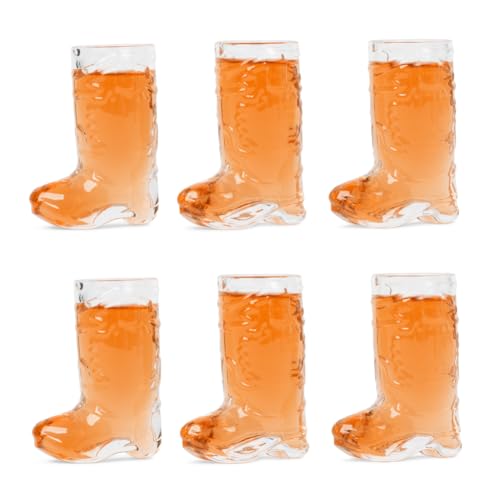 Cowboystiefel-Schnapsglas-Set – Echtglas – Cowgirl-Bachelorette-Party-Dekorationen, Western-Motto-Party-Dekorationen, Cowboy-Themenparty-Dekorationen (nicht personalisierbar, 6 Stück) von JEM GLASS