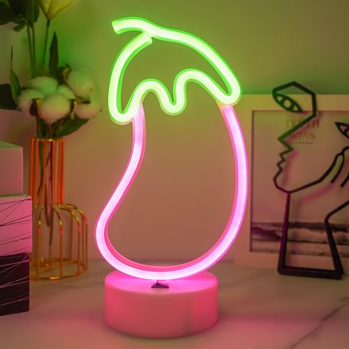 JEMESI Auberginen-Neonschild – Schlafzimmer-Nachtlicht – Batterie/USB – Auberginen-LED-Nachtlichter für Zimmer, Party, Hochzeit, Geburtstag, Festival, Dekoration von JEMESI