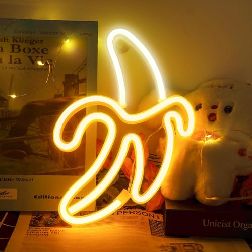 Banane Neonschild, JEMESI Gelb Weiß Banane Neons Obst Lichtpanel LED Nachtlicht Neon Schild für Wand Kinderzimmer Restaurant von JEMESI