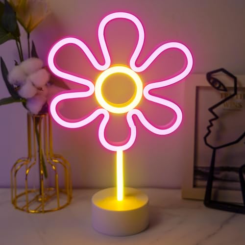 JEMESI Gänseblümchen-Gänseblümchen Blume Neonschil, Batterie/USB für Schlafzimmer Café Bar Club Party Dekoration von JEMESI