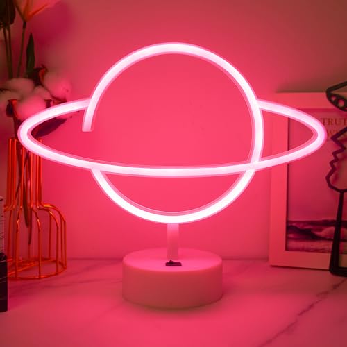 JEMESI Planet-Neonschilder, Rosa Planet LED-Neonlichtschild, Batterie/USB, LED-Neonlichtschilder leuchten als Geburtstagsparty-Geschenke für Kinder von JEMESI