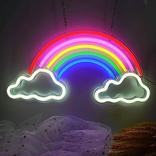 Regenbogen-Neonschilder, LED-Neonlicht-Schilder, Regenbogenwolke Neon-Raumdekor-Lichter für Schlafzimmer, USB-betriebene Neon-Nachtlichter, Geschenk für Kinder, Heimdekorationen für Weihnachten von JEMESI