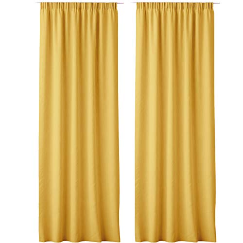JEMIDI 2x Vorhang blickdicht 140x250cm - 2er Set Gardine mit Kräuselband Universalband - 100% Polyester Schal lang für Wohnzimmer Schlafzimmer - senf gelb von JEMIDI