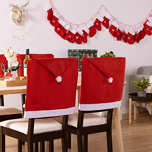 JEMIDI 4x Weihnachtsmannmützen Stuhlhussen 50x60cm - Nikolausmütze Stuhl Husse 4er Set - Weihnachtsdeko Stuhl Bezüge für Weihnachten - rot weiß von JEMIDI