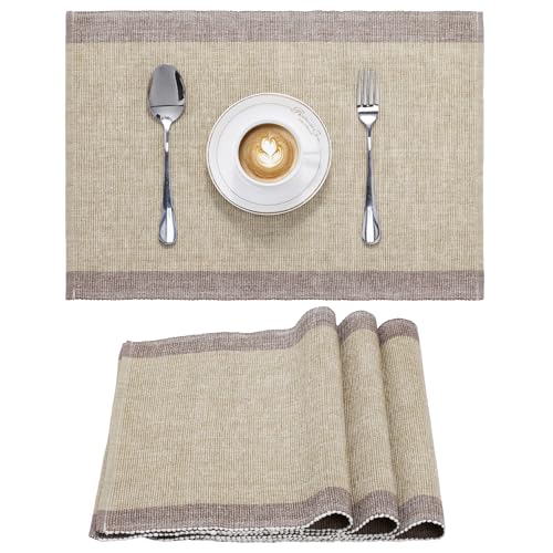 JEMIDI 4er Set Tischset gerippt - 4 Tischsets aus Baumwolle - 4X Boho Platzdeckchen Platzset aus Stoff - Tisch Sets Platzsets Placemats - Grün/Cremefarben von JEMIDI
