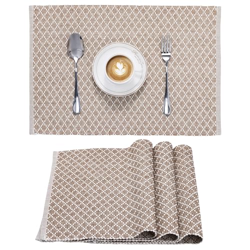 JEMIDI 4er Set Tischset gerippt Rautenmuster - 4 Tischsets aus Baumwolle - 4X Boho Platzdeckchen Platzset aus Stoff - Tisch Sets Platzsets Placemats - Beige JEMIDI 4er Set Tischset gerippt Rautenmuster - 4 Tischsets aus Baumwolle - 4X Boho Platzdeckchen Platzset aus Stoff - Tisch Sets Platzsets Placemats - Beige von JEMIDI