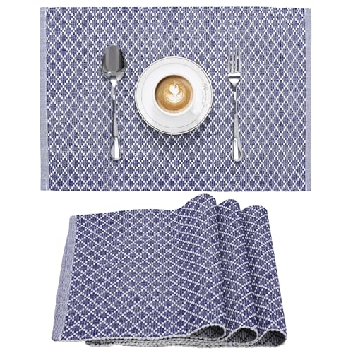 JEMIDI 4er Set Tischset gerippt Rautenmuster - 4 Tischsets aus Baumwolle - 4X Boho Platzdeckchen Platzset aus Stoff - Tisch Sets Platzsets Placemats - Blau JEMIDI 4er Set Tischset gerippt Rautenmuster - 4 Tischsets aus Baumwolle - 4X Boho Platzdeckchen Platzset aus Stoff - Tisch Sets Platzsets Placemats - Blau von JEMIDI