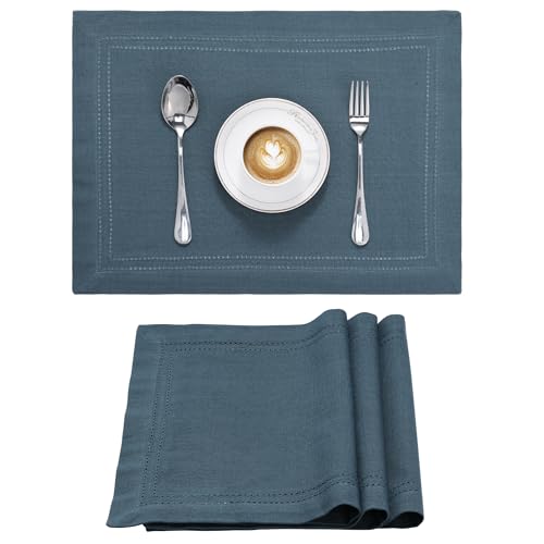 JEMIDI 4er Set Tischset mit Hohlsaum - 4 Tischsets aus Baumwolle - 4X Platzdeckchen Platzset aus Leinenoptik Stoff - Tisch Sets Platzsets Placemats - Blau JEMIDI 4er Set Tischset mit Hohlsaum - 4 Tischsets aus Baumwolle - 4X Platzdeckchen Platzset aus Leinenoptik Stoff - Tisch Sets Platzsets Placemats - Blau von JEMIDI