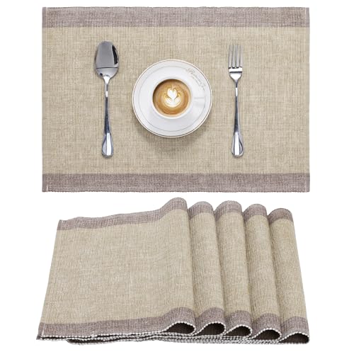 JEMIDI 6er Set Tischset gerippt - 6 Tischsets aus Baumwolle - 6X Boho Platzdeckchen Platzset aus Stoff - Tisch Sets Platzsets Placemats - Grün/Cremefarben von JEMIDI