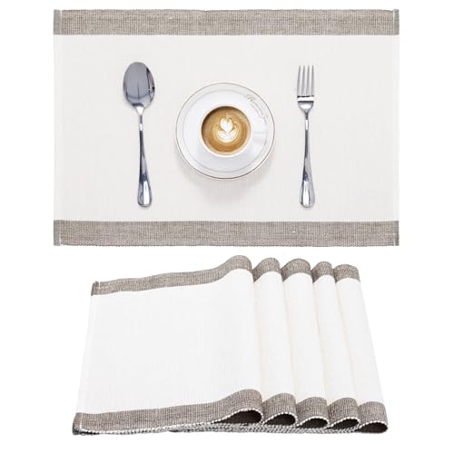 JEMIDI 6er Set Tischset gerippt - 6 Tischsets aus Baumwolle - 6X Boho Platzdeckchen Platzset aus Stoff - Tisch Sets Platzsets Placemats - Naturfarben JEMIDI 6er Set Tischset gerippt - 6 Tischsets aus Baumwolle - 6X Boho Platzdeckchen Platzset aus Stoff - Tisch Sets Platzsets Placemats - Naturfarben von JEMIDI