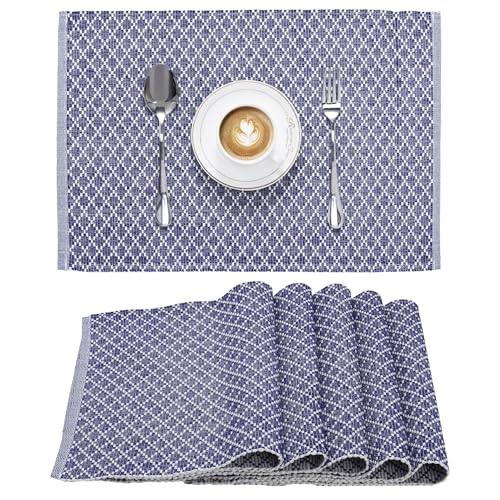 JEMIDI 6er Set Tischset gerippt Rautenmuster - 6 Tischsets aus Baumwolle - 6X Boho Platzdeckchen Platzset aus Stoff - Tisch Sets Platzsets Placemats - Blau JEMIDI 6er Set Tischset gerippt Rautenmuster - 6 Tischsets aus Baumwolle - 6X Boho Platzdeckchen Platzset aus Stoff - Tisch Sets Platzsets Placemats - Blau von JEMIDI