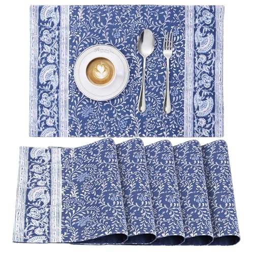 JEMIDI 6er Set Tischset mit Blumenmuster - 6 Tischsets aus Baumwolle - 6X Boho Platzdeckchen Platzset aus Stoff Floral Design - Tisch Sets Platzsets Placemats - Blau JEMIDI 6er Set Tischset mit Blumenmuster - 6 Tischsets aus Baumwolle - 6X Boho Platzdeckchen Platzset aus Stoff Floral Design - Tisch Sets Platzsets Placemats - Blau von JEMIDI