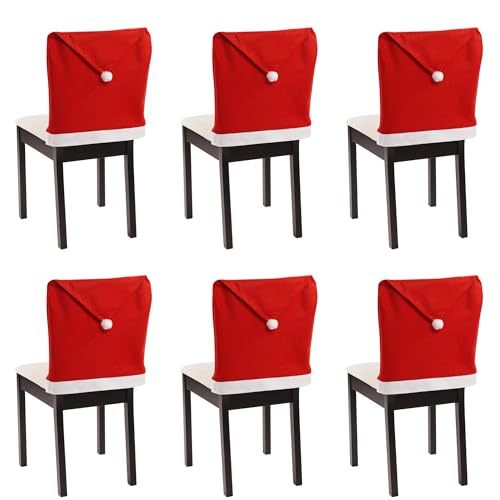 JEMIDI 6x Stuhlhusse für Weihnachten - 60x50cm Stuhl Husse - Stuhlbezug Weihnachtsmütze Design - 6er Set Bezüge waschbar abnehmbar - rot weiß von JEMIDI