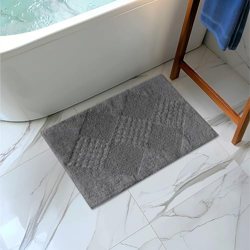 JEMIDI Badvorleger aus 100% Baumwolle - Flauschige Badematte grau - 80 x 50cm - Duschvorleger Badezimmer Teppich - Badeteppich Badematte waschbar - Badmatte Duschteppich rutschfest von JEMIDI