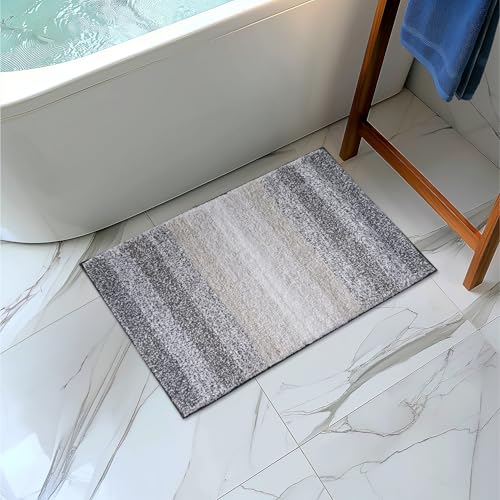 JEMIDI Badvorleger aus 100% Baumwolle - Flauschige Badematte grau weiß - 80 x 50cm - Duschvorleger Badezimmer Teppich - Badeteppich Badematte waschbar - Badmatte rutschfest von JEMIDI