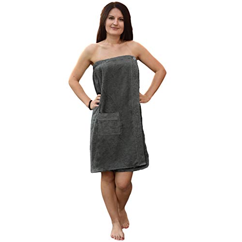 JEMIDI Damen Sauna Frottee Kilt Sarong M-XXL Anthrazit 100% Baumwolle Saunakilt Saunasarong Saunatuch (Damen Anthrazit ohne Stickerei) von JEMIDI