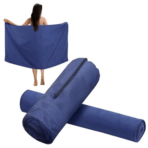 JEMIDI Mikrofaser Handtuch - Schnell trocknendes und saugfähiges Handtuch aus Mikrofaser - Leicht und kompakt - Ideal für Strand und Sport - 70 x 140 cm - Dunkelblau von JEMIDI