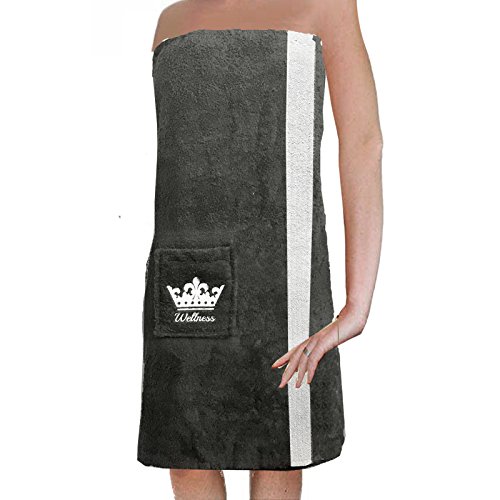 JEMIDI Saunakilt Sauna Kilt Damen Kletteverschluss M-XXL Baumwolle Frottee Sarong 100% Baumwolle Saunasarong Saunatuch Anthrazit/Weiß Frauen von JEMIDI