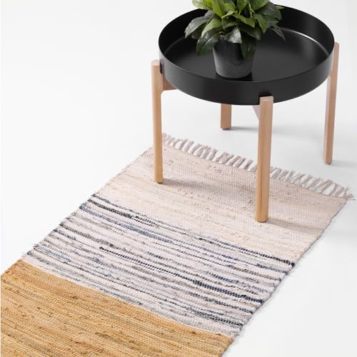 JEMIDI Teppich Läufer - Baumwollteppich - Läufer Flur - Teppich waschbar - Waschbare Teppiche - Teppichläufer Flur - Teppich bunt - Bettvorleger - 60 x 90 cm - Beige und weiß von JEMIDI