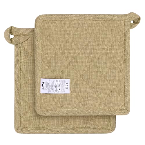 JEMIDI Topflappen Set Beige - Hitzebeständige Lappen - 2er Set Topflappen - Vielseitig einsetzbar als Topf- und Pfannenuntersetzer - Maschinenwaschbar - Mit Schlaufe zum Aufhängen von JEMIDI