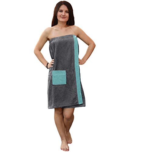 Sauna Frottee Kilt Sarong M-XXL Damen von JEMIDI 100% Baumwolle Saunakilt Saunasarong Saunatuch (Damen Grau/Mint) von JEMIDI