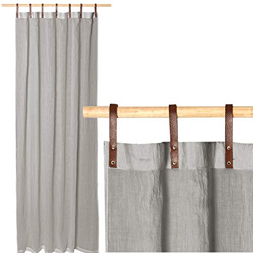 JEMIDI Vorhang transparent 135x245cm - Gardine mit Schlaufen aus Kunstleder - Schlaufenschal lang für Wohnzimmer Schlafzimmer - Vintage Look - hellgrau von JEMIDI