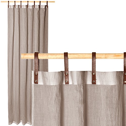 JEMIDI Vorhang transparent 135x245cm - Gardine mit Schlaufen aus Kunstleder - Schlaufenschal lang für Wohnzimmer Schlafzimmer - Vintage Look - Taupe von JEMIDI