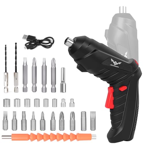 JENABOM 26 in 1 klein Mini Elektrischer Schraubendreher, Akku-Bohrschrauber-Bits-Set wiederaufladbar, 3.6V Li-Ion 3.5N.m Max Drehmoment elektrischer drehbarer Bohrschrauber von JENABOM