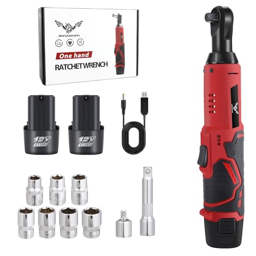 JENABOM Akku-Ratschenschlüssel-Set 12V Power-Ratschen-Werkzeugsatz mit 2 Packungen Lithium-Ionen-Akku und Ladegerät von JENABOM